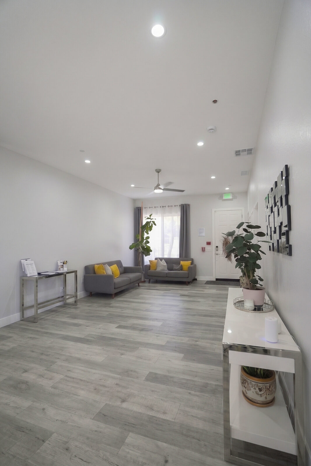 The bright shared living room inside the Brightest Light home